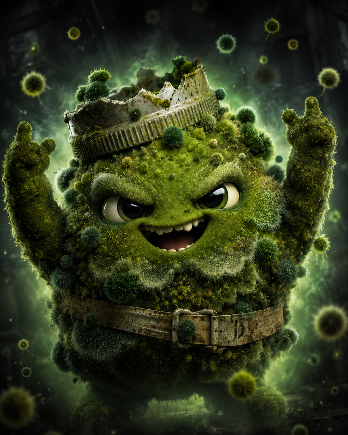 Mold laughing evilly with his arms raised
